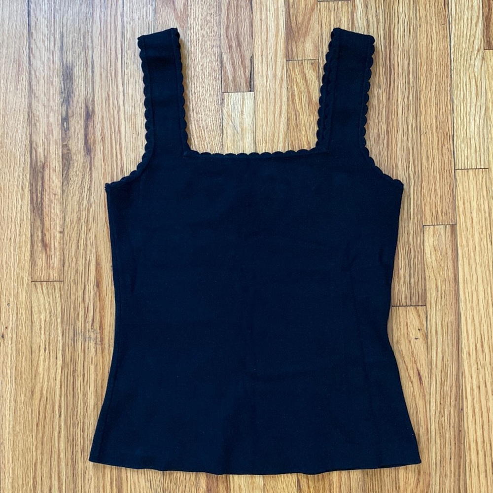 Sezane Luna Black Scalloped Tank Top